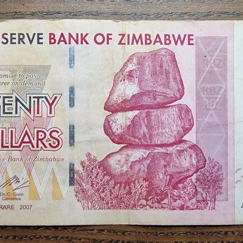 Zimbabwe 20 Dollars (2007) Seddel