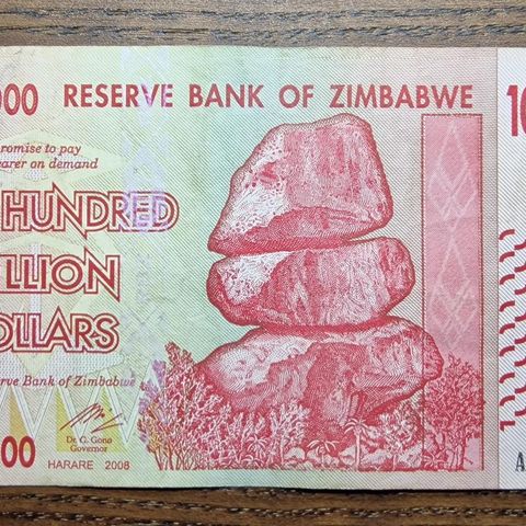 Zimbabwe 100.000.000 Dollars (2008) Seddel