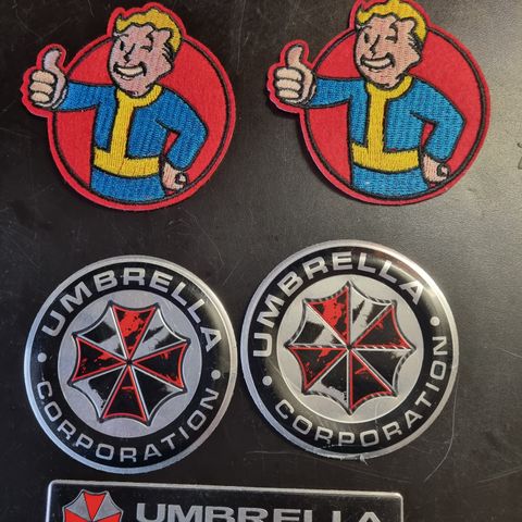 Umbrella Corporation og Fallout vault Boy patch & aluminium klister