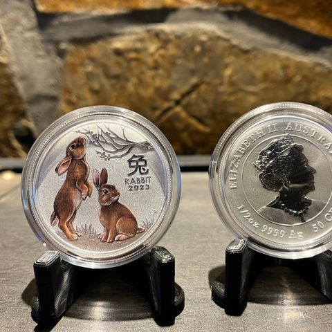 2023 Australia 1/2 oz Sølv Lunar S3 «Year of the Rabbit» BU M/Kapsel i farger