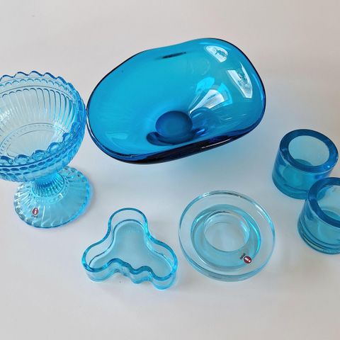 Ny pris Lot med turkis glass bl. a IITTALA, Magnor