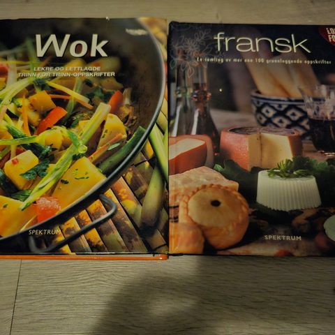2 oppskriftsbøker Fransk og wok