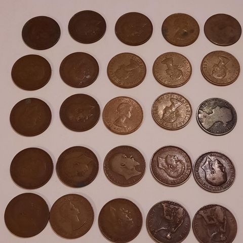 Samling med 24 stk One penny 1884 - 1967