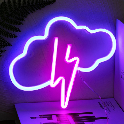 Neon Led Lampe Lightning & Cloud (Blå + Rosa)