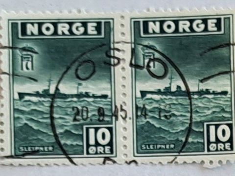 NK 333. Londonutgaven. 10 øre. Par. Stemplet OSLO 20.9.45