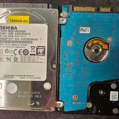 Toshiba 500GB 2,5" SATA HD rimelig ts. KUN FIRE IGJEN.