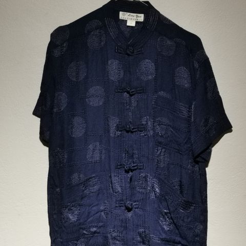 Kinesisk silkeskjorte kortermet blå str M