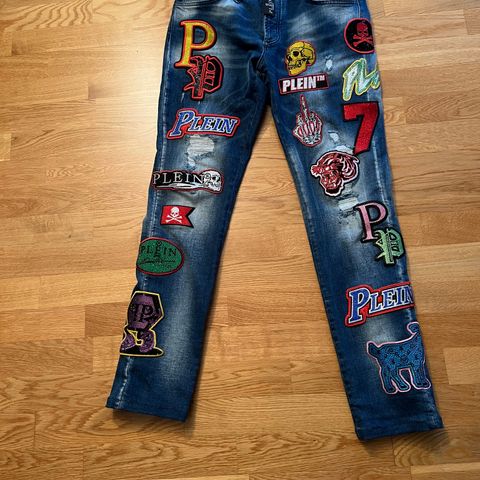 Philipp Plein litt brukt denim trousers super straight cut patches str 33