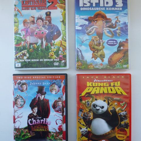 4 stk. Barne DVD filmer selges samlet kr. 50.-