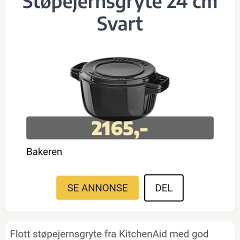 KitchenAid støpejernsgryte 24 cm , hvit