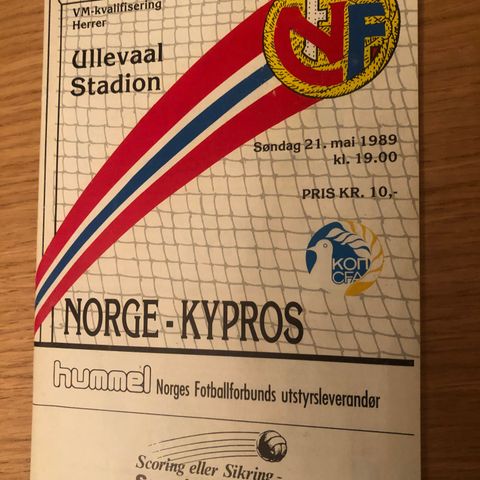 Norge mot Kypros fotballprogram fra 1989