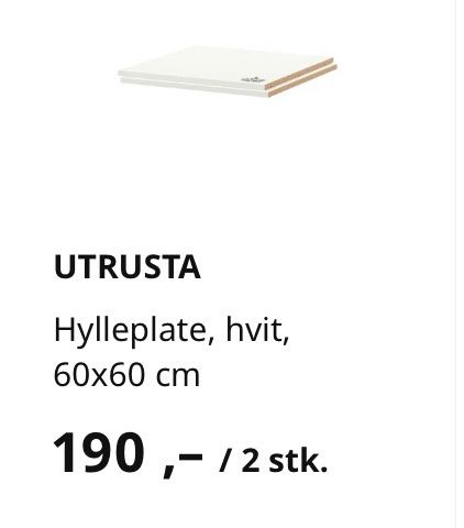 IKEA utrusta hylleplate 60x60