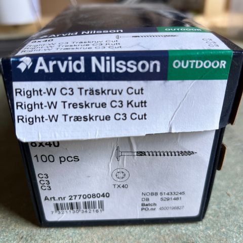 Arvid Nilsson treskruer WAF C3 8x40 mm - 53 stk