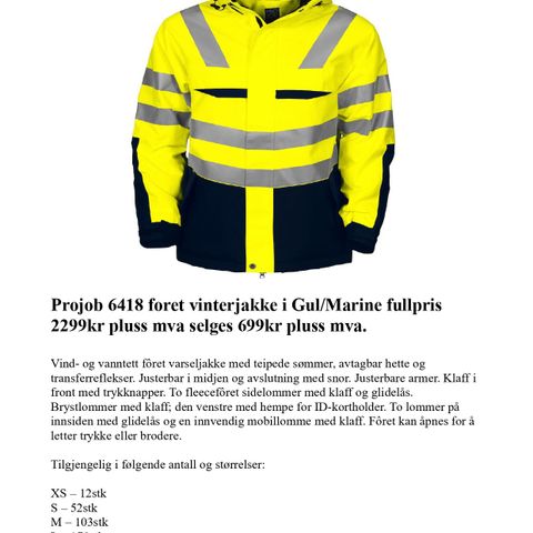 Konkurssalg/Sluttsalg Blåkläder og Projob 70-90% rabatt