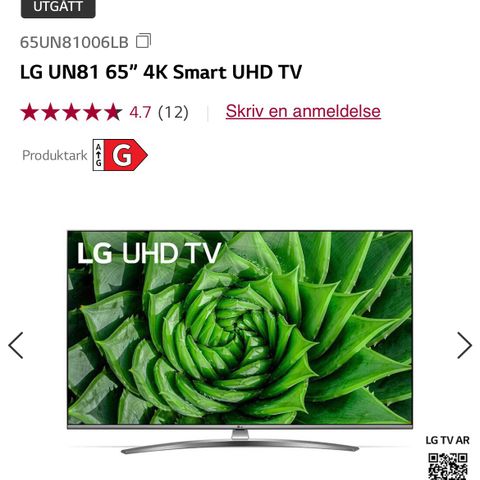 LG 65» tv med knust skjerm