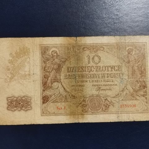 Polsk Sedler  :  10 zlotych 1940