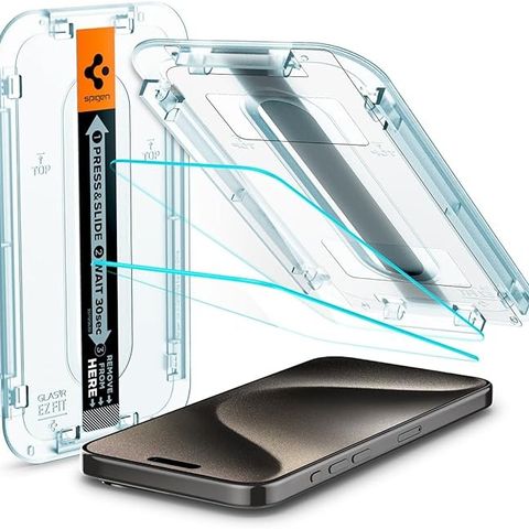 iPhone 15 Pro Max Skjermbeskytter, Spigen Tempered Glass Screen Protector