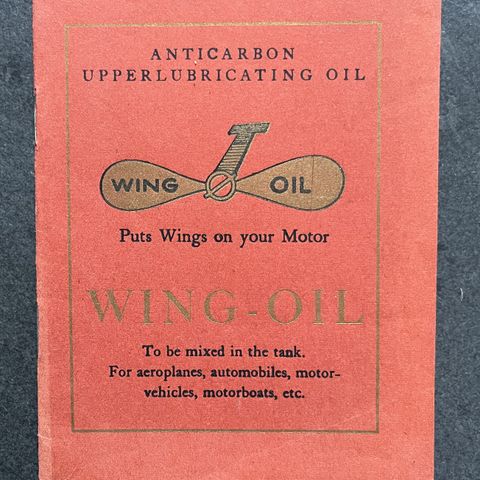 Reklame for Wing Oil - brosjyre