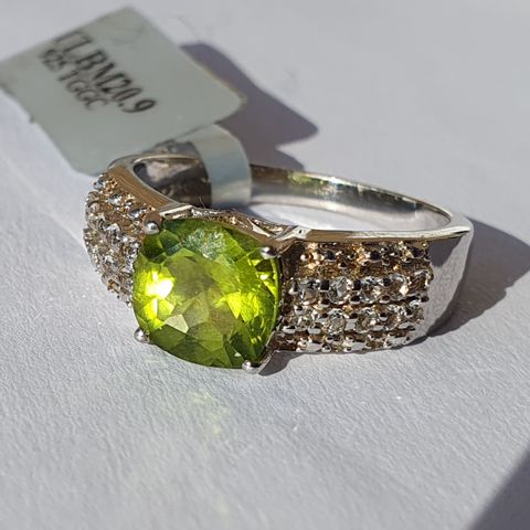 Changbai Peridot & White Topaz 2.6ct Silver 925 Sølv Limited Edition Ring Str.59