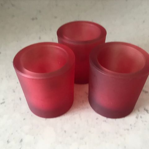 Set of 3 Thick Red Glass Tea-Candle Holders