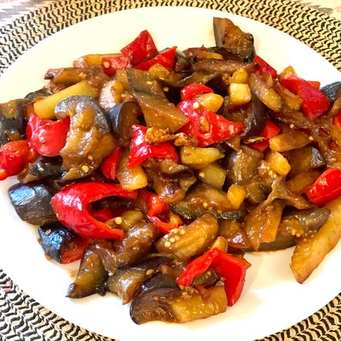 Stir-fried Eggplant, Potatoes & Peppers