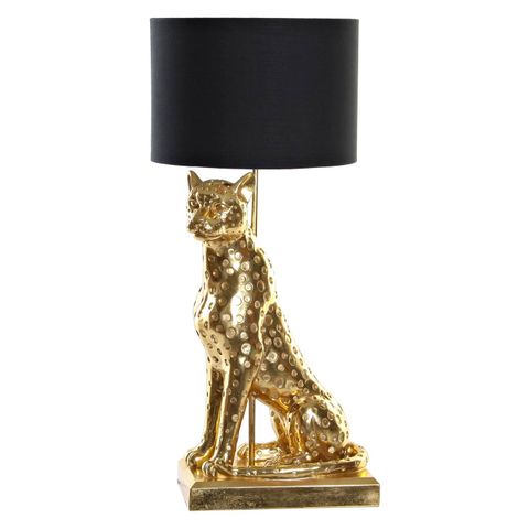 Bordlampe dyreserie gull leopard lampe med svart skjerm H= 71 cm