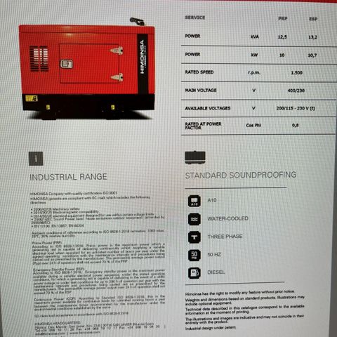 Himoinsa 12,5 kVA 3-fas dieselaggregat støydempa