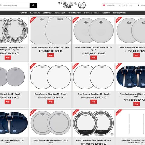 Halv pris på utvalgte Remo trommeskinn