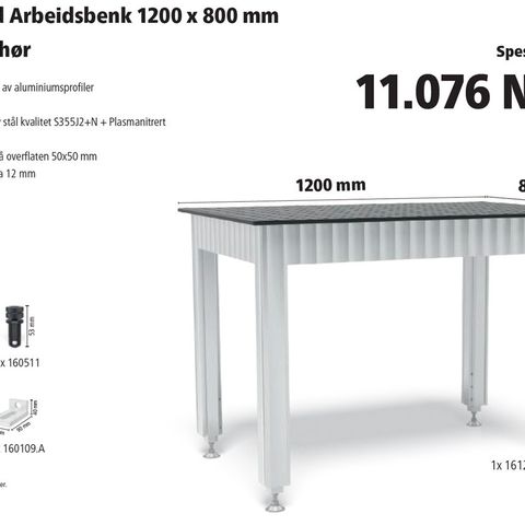 Siegmund Sveisebord / Arbeidsbenk 1200x800mm inkl tilbehør