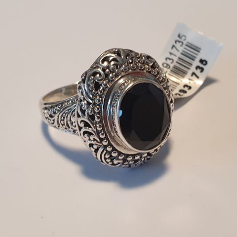 Thai Boi Ploi Black Spinel 5.7cts Sølv 925 Silver Royal Bali Ring Str.58