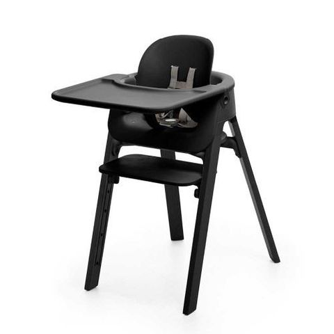 2 stk Komplett, Stokke Steps, All Black, Ink. Baby-Set + Matbrett