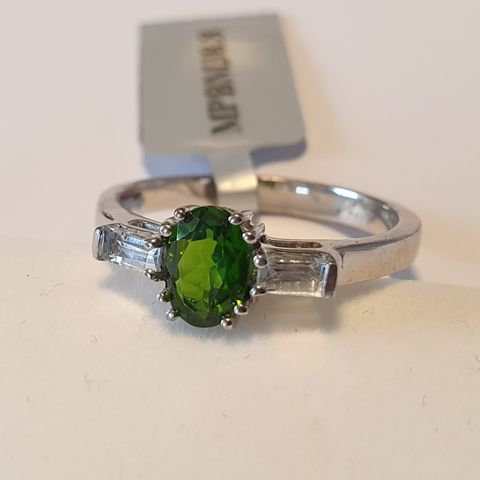 Chrome Diopside & White Topaz Sølv 925 Silver Limited Edition Ring Str.57