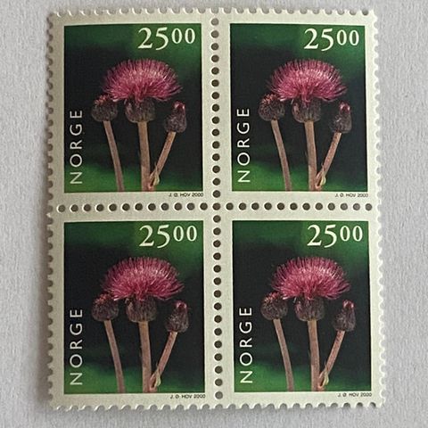 Norge 2000 Norsk flora IV  Hvitbladtistel NK 1385 4-blokk Postfrisk