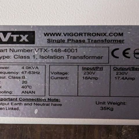 VTX trafo og kabel til ladeboks