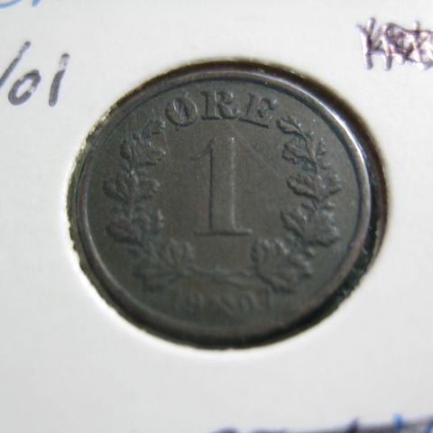 1 øre 1907 Haakon VII kr 0/01