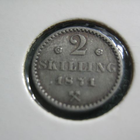 2 skilling 1871 norsk med rosetter sølv