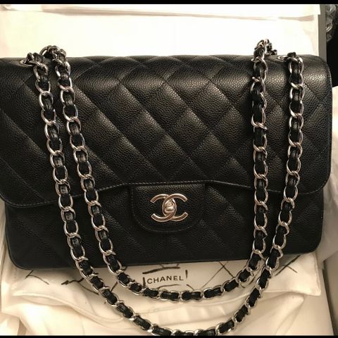 Chanel Jumbo double flap Caviar skinn med sølv hw