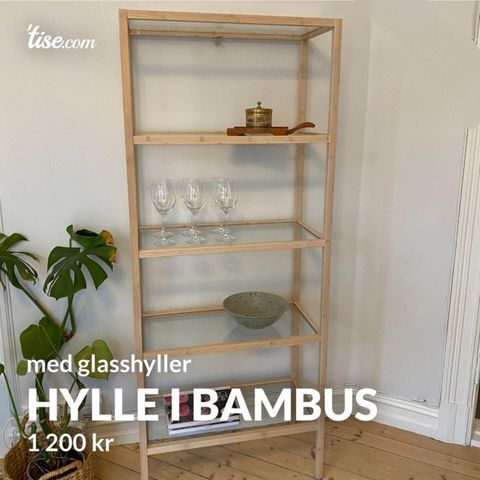 Hylle i bambus med glasshyller | Reol BRANDE