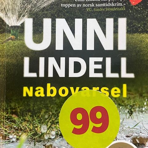 Unni Lindell: "Nabovarsel". Kriminaloman. Paperback