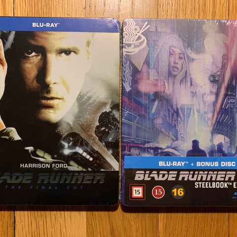 Blade Runner og Blade Runner 2049 Blu-ray steelbook utgaver (ny), norsk tekst