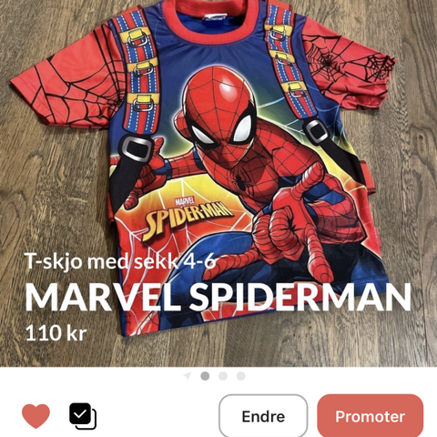 Marvel spiderman t-skjorte med sekk . Str 4-6.