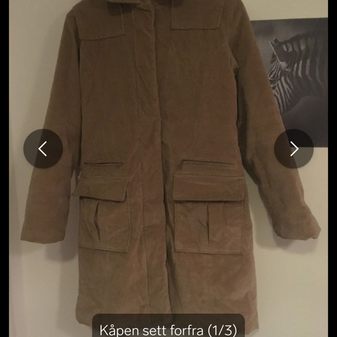 Varm og stilig vinter kåpe str 38/40 (beige tykk fløyel m/for) SELGES