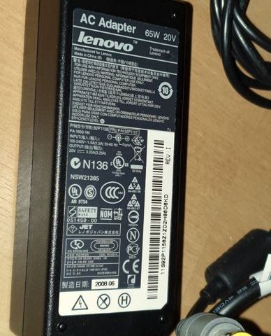 Lenovo AC 65W 20V 3.25A / Lenovo strømadapter 65W 20V 3.25A