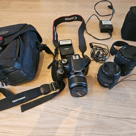 Speilreflekskamera Canon EOS 550D inkl. tre stk objektiver