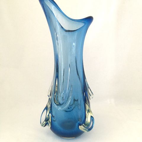 Stor, flott blå glass vase, Fratelli Toso, Murano