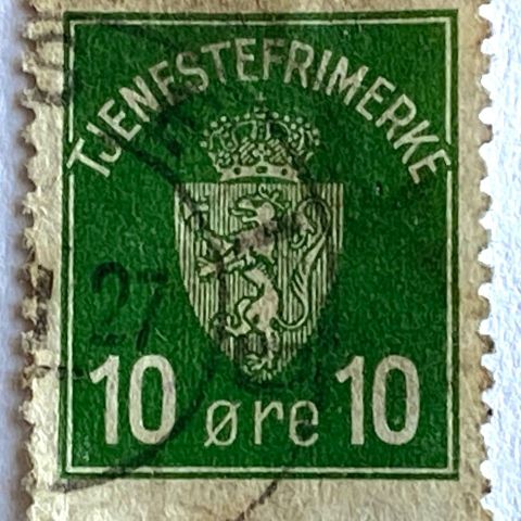 Norge 1926 Tjenestefrimerke T 2 10 øre gulgrønn Stemplet