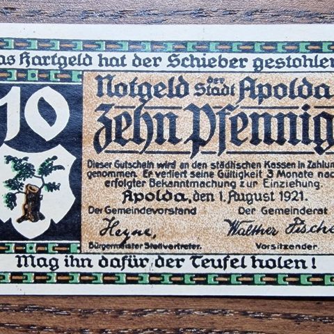 Tysk 10 Pfennig (1921) Antikk Notgeld Seddel