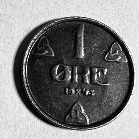 1 øre 1943 , jern Norge Meget pen (2783 AF)