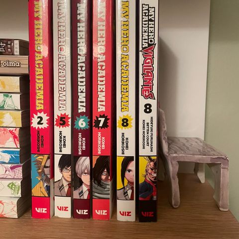 My Hero Academia manga, vol. 2, 5, 6, 7, 8/ 8. (Vigilantes)