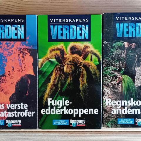 "Vitenskapens verden", tre VHS, uspilte. Sender pr. post.